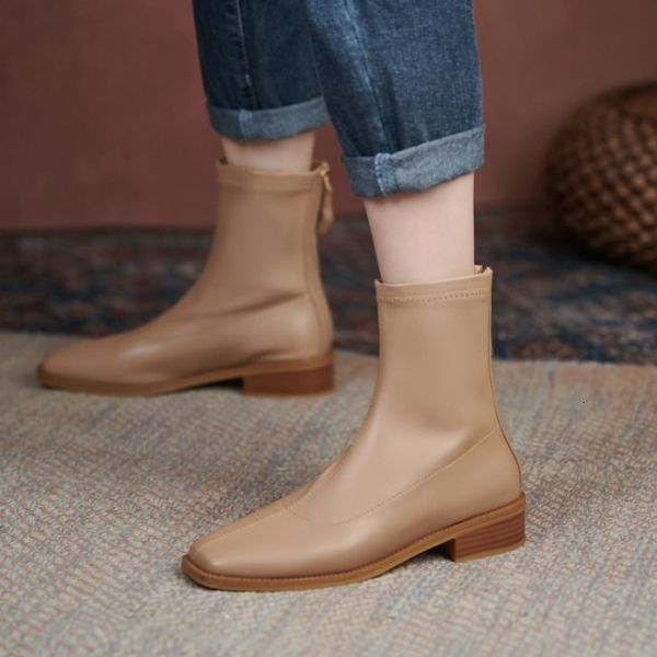 british martin women's autumn and winter 2021 thin elastic flat bottom tube rear zipper short boots low heel, Black
british martin women's autumn and winter 2021 thin elastic flat bottom tube rear zipper short boots low heel, Black