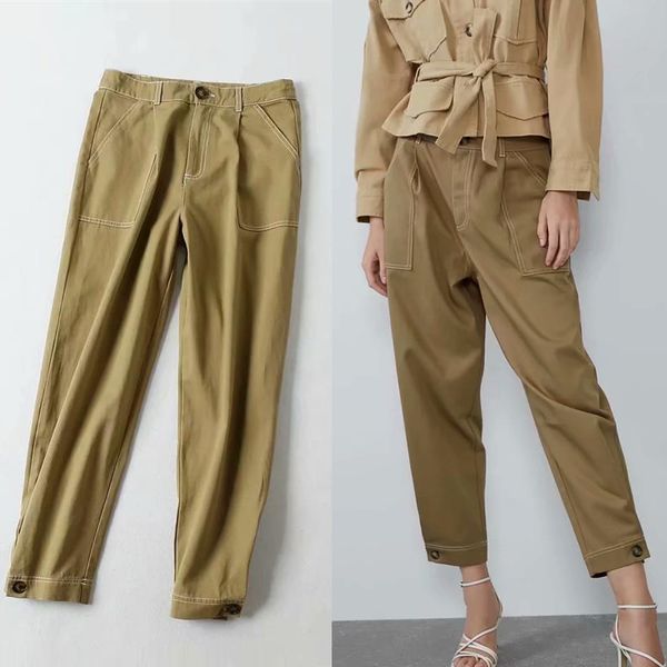 za women's casual trousers spring streetwear ankle-length pants for women high waist ladies vintage 210422, Black;white
za women's casual trousers spring streetwear ankle-length pants for women high waist ladies vintage 210422, Black;white