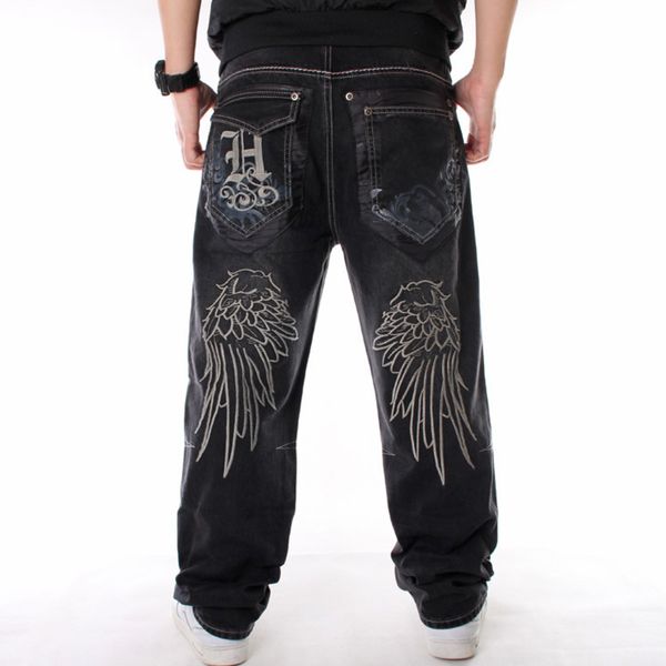 men's jeans hiphop breeches brim men high street dance angel wings embroidered black plate loose denim pants in general male rap jeans, Blue
men's jeans hiphop breeches brim men high street dance angel wings embroidered black plate loose denim pants in general male rap jeans, Blue