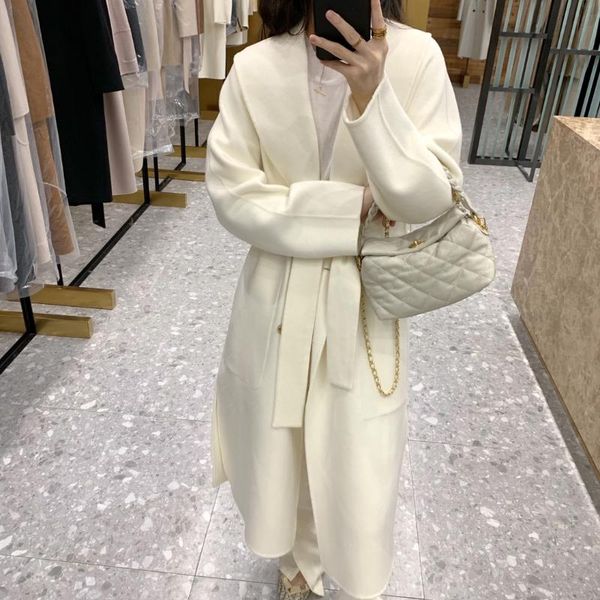 women's wool & blends high-end white cashmere coat women winter double-breasted lace-up mid-length autumn fashion elegant, Black
women's wool & blends high-end white cashmere coat women winter double-breasted lace-up mid-length autumn fashion elegant, Black