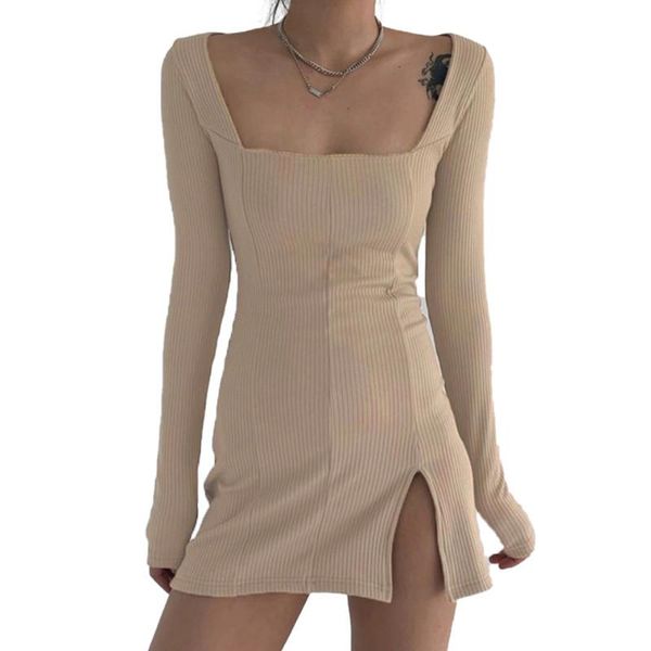 casual dresses spring autumn fashion women long sleeve square collar dress split solid color, Black;gray
casual dresses spring autumn fashion women long sleeve square collar dress split solid color, Black;gray