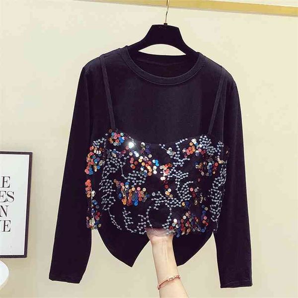 fashion women's o neck long sleeves sequin patchwork cotton t-shirt tee autumn female pullover casual tees a3893 210519, White
fashion women's o neck long sleeves sequin patchwork cotton t-shirt tee autumn female pullover casual tees a3893 210519, White