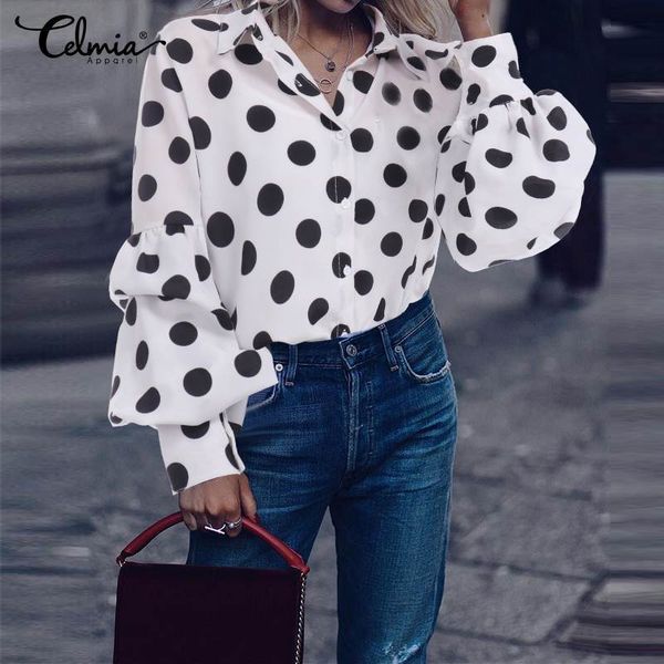 blouses fashion polka dot blouses 2021 celmia autumn women elegant lantern sleeve casual shirt retro loose button blusas femininas, White
blouses fashion polka dot blouses 2021 celmia autumn women elegant lantern sleeve casual shirt retro loose button blusas femininas, White