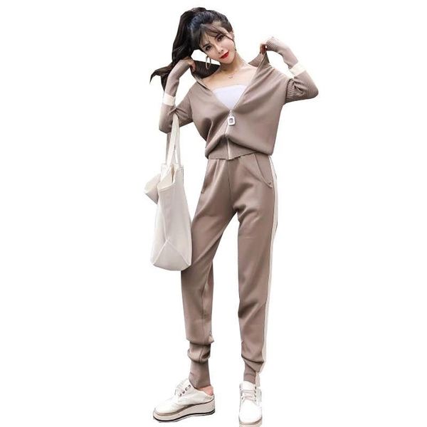 two piece dress autumn casual sweat suits sequined women long sleeve turtleneck zipper knit coat high waist solid pant set, White
two piece dress autumn casual sweat suits sequined women long sleeve turtleneck zipper knit coat high waist solid pant set, White