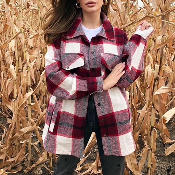 classic plaid shirts oversized wool blend jacket check lapel collar long sleeve pockets coat with flaps button jackets women's, Black;brown
classic plaid shirts oversized wool blend jacket check lapel collar long sleeve pockets coat with flaps button jackets women's, Black;brown