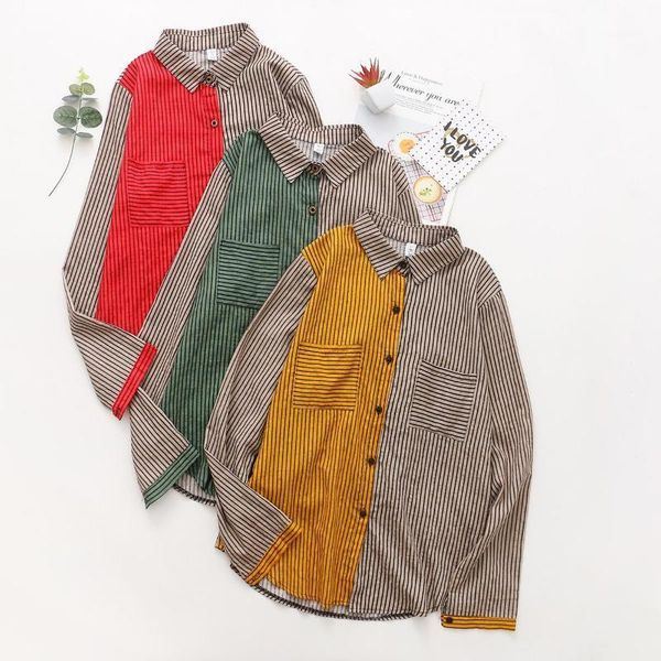 women's blouses & shirts cotton linen patchwork womens 2021 spring summer striped long sleeve pockets blouse woman clothes femininas, White
women's blouses & shirts cotton linen patchwork womens 2021 spring summer striped long sleeve pockets blouse woman clothes femininas, White