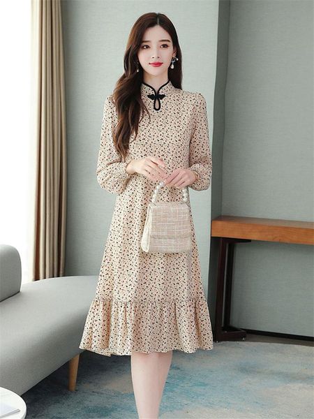 casual dresses plus size women's autumn clothes 2021 retro stand up collar long sleeve floral chiffon fishtail slim ladies dress qipao, Black;gray
casual dresses plus size women's autumn clothes 2021 retro stand up collar long sleeve floral chiffon fishtail slim ladies dress qipao, Black;gray