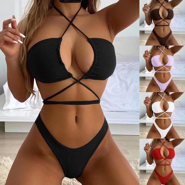 women's swimwear bikini set women push-up padded bra bandage swimsuit summer bathing solid color beachwear swim, White;black
women's swimwear bikini set women push-up padded bra bandage swimsuit summer bathing solid color beachwear swim, White;black