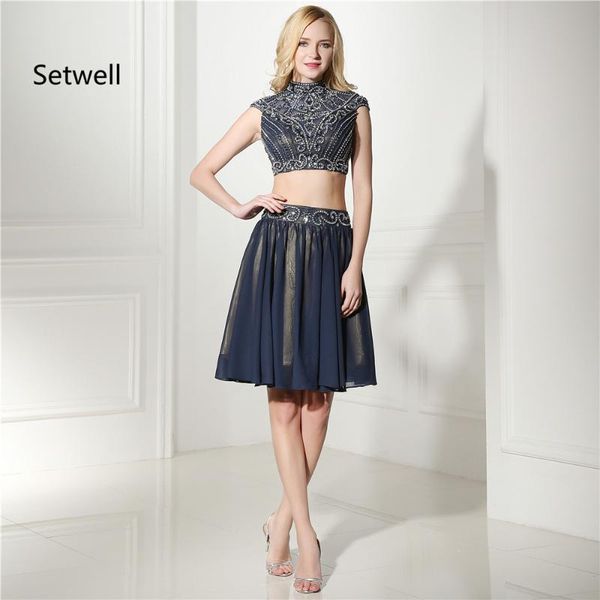 party dresses setwell design two pieces prom dress high neck vestido de festa crystal beading knee length homecomng, White;black
party dresses setwell design two pieces prom dress high neck vestido de festa crystal beading knee length homecomng, White;black