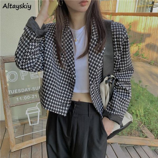 women's suits & blazers plaid women button-up elegant outwear notched high street fashion cropped blazer chic casual coats female frenc, White;black
women's suits & blazers plaid women button-up elegant outwear notched high street fashion cropped blazer chic casual coats female frenc, White;black