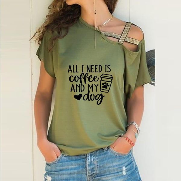 women's t-shirt all i need is coffee and my dog loose irregular women harajuku skew neck cross bandage for female gift, White
women's t-shirt all i need is coffee and my dog loose irregular women harajuku skew neck cross bandage for female gift, White