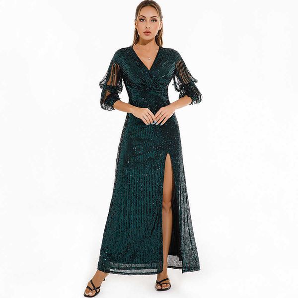 luxury party evening dress green sequin long dr's small, Black;gray 
luxury party evening dress green sequin long dr's small, Black;gray