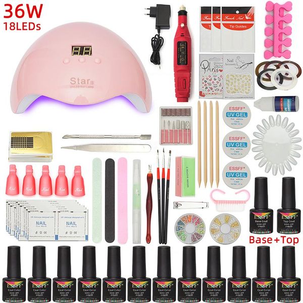 nail art kits essff 36w uv lamp set for manicure kit choose 12 color gel varnish drill machine file tool
nail art kits essff 36w uv lamp set for manicure kit choose 12 color gel varnish drill machine file tool