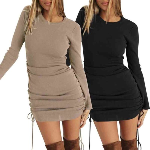black khaki autumn winter solid bodycon mini dress o neck long sleeve side drawstring bandage hip slim ruched party 210520, Black;gray
black khaki autumn winter solid bodycon mini dress o neck long sleeve side drawstring bandage hip slim ruched party 210520, Black;gray
