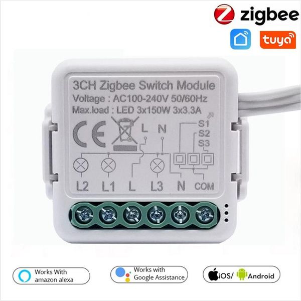 smart home control tuya zigbee on-off device mini 3-way zero-fire dual-control concealed switch retrofit