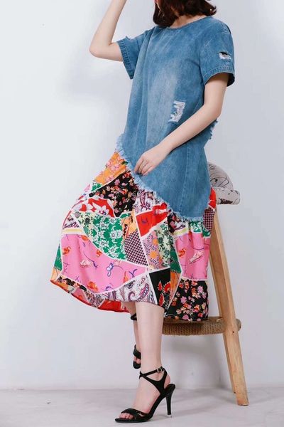 capris 2021 spring summer casual women vintage print patchwork short sleeve mid-calf length denim clothing, Black;gray
capris 2021 spring summer casual women vintage print patchwork short sleeve mid-calf length denim clothing, Black;gray