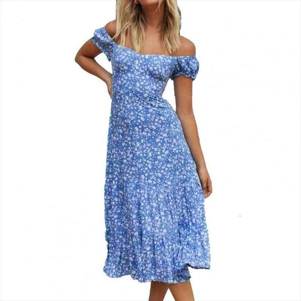 50%off shoulder print lacing slim summer midi dress sundress for beach, Black;gray