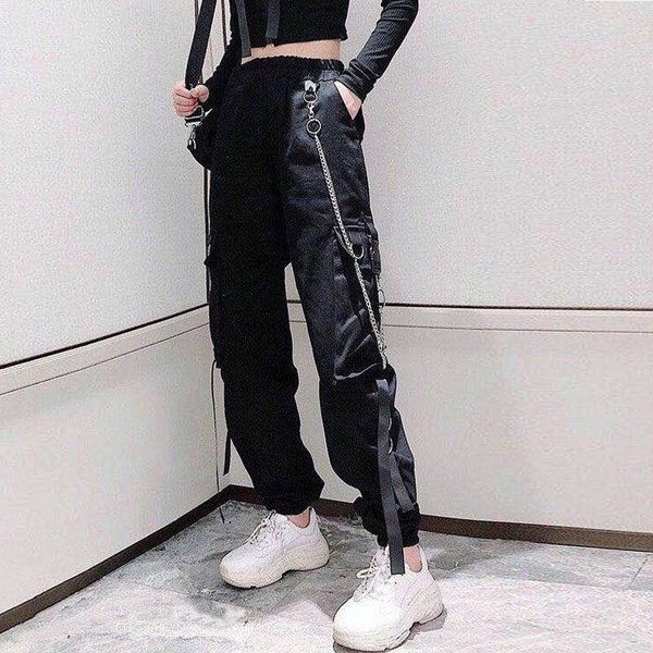 women's pants & capris women jogges 2021 black high waist korean female casual ribbons with chain cargo joggers street style trousers, Black;white
women's pants & capris women jogges 2021 black high waist korean female casual ribbons with chain cargo joggers street style trousers, Black;white