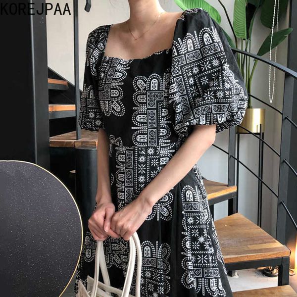 korejpaa women dress korean chic retro print square collar high waist lantern sleeves big swing long dresses vestido female 210526, Black;gray
korejpaa women dress korean chic retro print square collar high waist lantern sleeves big swing long dresses vestido female 210526, Black;gray