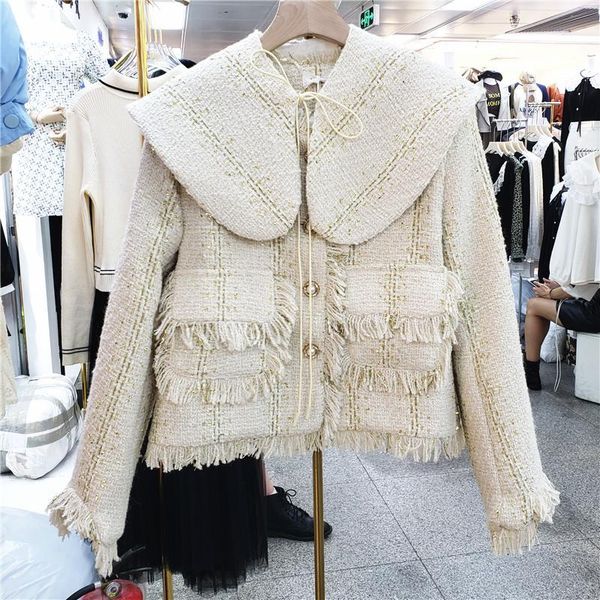 women's jackets korean casual weave tweed removable shawl women frayed burrs tassel beige black single-breasted long sleeve autumn shor, Black;brown
women's jackets korean casual weave tweed removable shawl women frayed burrs tassel beige black single-breasted long sleeve autumn shor, Black;brown