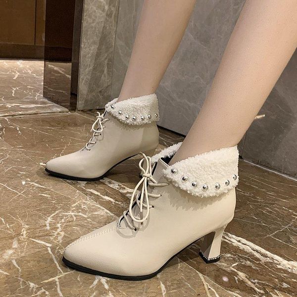 boots rivet pointed toe ankle women pumps thick heel lace up knight winter short plush keep warm shoes, Black
boots rivet pointed toe ankle women pumps thick heel lace up knight winter short plush keep warm shoes, Black