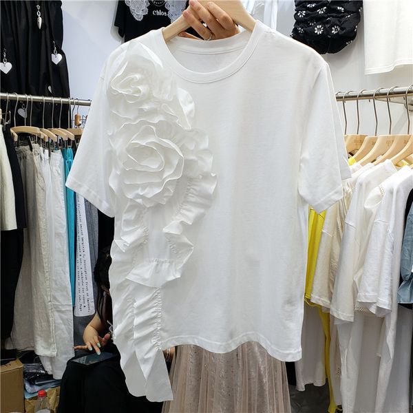 women white ruffles spliced three-dimensional flowers t-shirt round neck short sleeve fashion summer 16f1378 210510
women white ruffles spliced three-dimensional flowers t-shirt round neck short sleeve fashion summer 16f1378 210510