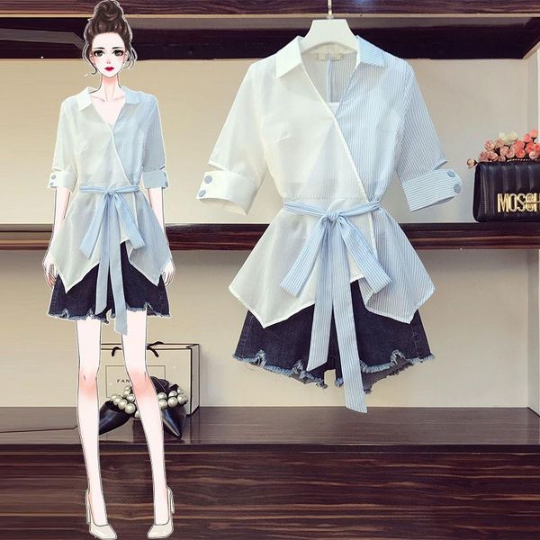 women's tracksuits 2021 summer suits casual shorts suit 2 piece set patchwork short sleeve with belt and fashion jean w45, Gray
women's tracksuits 2021 summer suits casual shorts suit 2 piece set patchwork short sleeve with belt and fashion jean w45, Gray