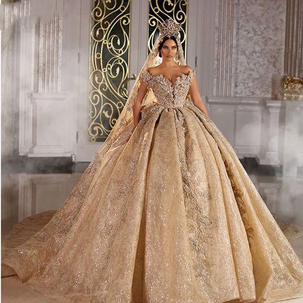 2022 shinny ball gown wedding dresses champagne off shoulder luxury crystal beaded saudi arabian dubai bridal gowns plus size, White
2022 shinny ball gown wedding dresses champagne off shoulder luxury crystal beaded saudi arabian dubai bridal gowns plus size, White