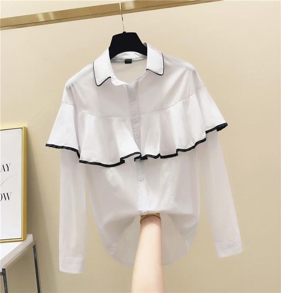 ruffles contrasting color long sleeve blouse women korean-style loose shirt lapel blouses office lady all-match blusas women's & shirt, White
ruffles contrasting color long sleeve blouse women korean-style loose shirt lapel blouses office lady all-match blusas women's & shirt, White