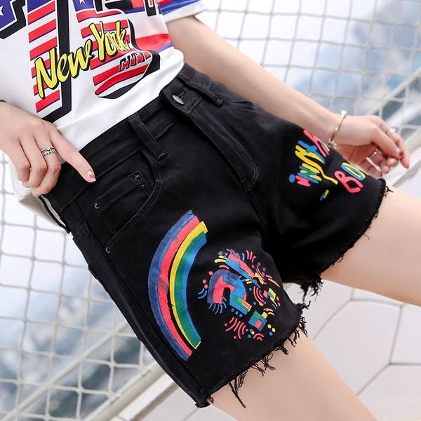 women's shorts high waist black short jeans women summer slim stretch tassel print streetwear fashion painted straight denim, White;black
women's shorts high waist black short jeans women summer slim stretch tassel print streetwear fashion painted straight denim, White;black