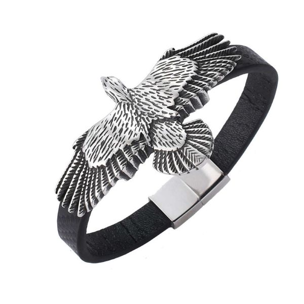 men's leather braided stainless steel magnetic clasp domineering eagle bracelet, Black
men's leather braided stainless steel magnetic clasp domineering eagle bracelet, Black