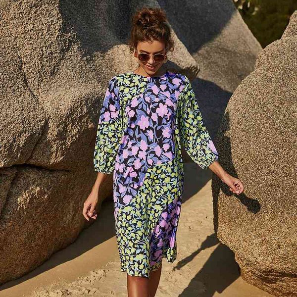 elegant o-neck purple green floral print dress women summer three quarter sleeve casual loose knee length beach vestido, Black;gray
elegant o-neck purple green floral print dress women summer three quarter sleeve casual loose knee length beach vestido, Black;gray