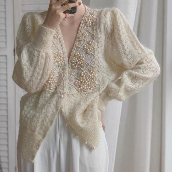 women's knits & tees pearl inlaid cardigan sweater coat spring 2021 temperament ladies small fragrance empty loose v-neck, White
women's knits & tees pearl inlaid cardigan sweater coat spring 2021 temperament ladies small fragrance empty loose v-neck, White