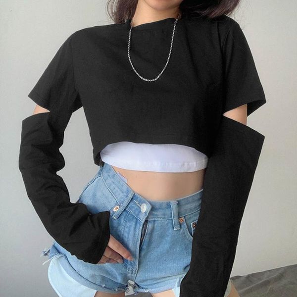 women's t-shirt patchwork y2k crop t shirt woman hollow out slim bandage shirts harajuku party streetwear women aesthetic, White
women's t-shirt patchwork y2k crop t shirt woman hollow out slim bandage shirts harajuku party streetwear women aesthetic, White