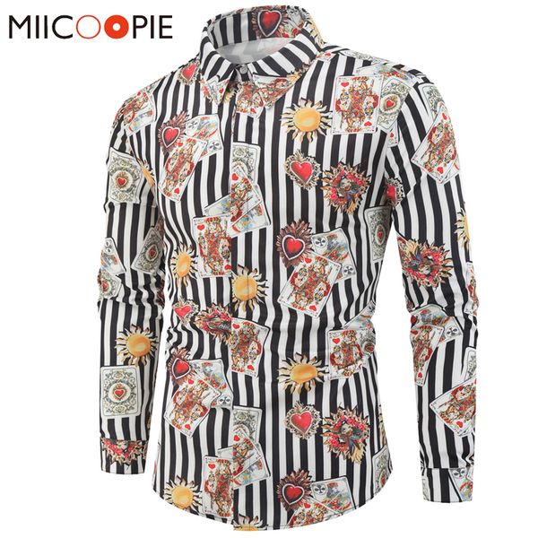 black and white striped shirt men long sleeve playing cards printed shirts retro hombre male blouse streetwear, White;black
black and white striped shirt men long sleeve playing cards printed shirts retro hombre male blouse streetwear, White;black