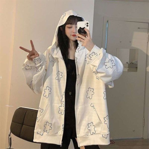 harajuku bear print hoodie with zipper women sweatshirt thin korean spring autumn white oversized hoodies outerwear teens 210928, Black
harajuku bear print hoodie with zipper women sweatshirt thin korean spring autumn white oversized hoodies outerwear teens 210928, Black