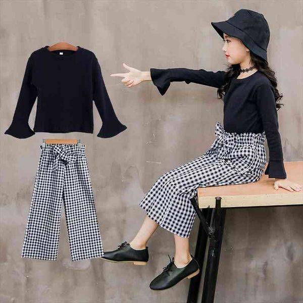 spring winter kid baby girls clothes teenager child solid black t shirts check loose pants 4 5 6 7 8, White
spring winter kid baby girls clothes teenager child solid black t shirts check loose pants 4 5 6 7 8, White
