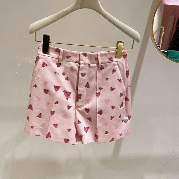 women's shorts pink heart embroidery summer 2021 high waist straight casual, White;black
women's shorts pink heart embroidery summer 2021 high waist straight casual, White;black