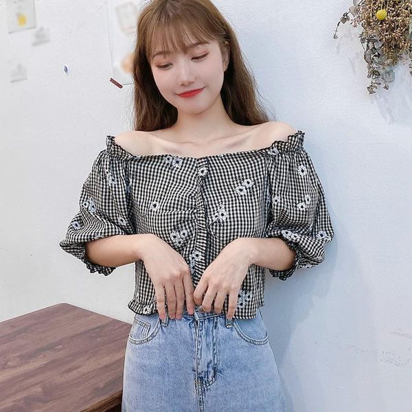 women's blouses & shirts summer plaid floral print casual shirt off shoulder exposed navel short sleeve blouse crop top, White
women's blouses & shirts summer plaid floral print casual shirt off shoulder exposed navel short sleeve blouse crop top, White