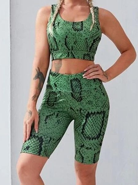 indoor women's polyester spandex halter snake skin sports bra print shorts yoga clothing set s9k0383 outfit
indoor women's polyester spandex halter snake skin sports bra print shorts yoga clothing set s9k0383 outfit