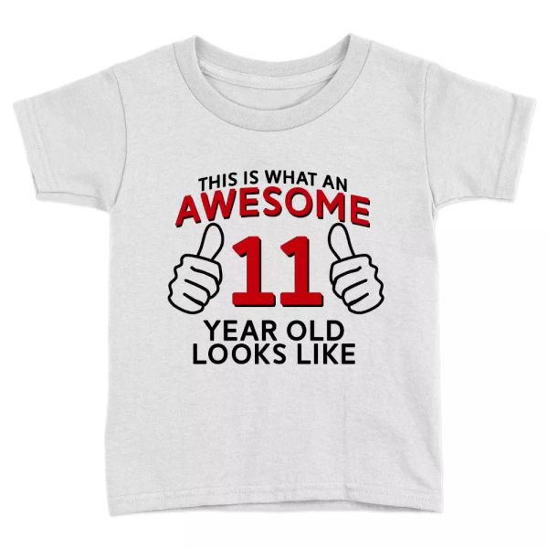 awesome 11 year old kids t-shirt 11th birthday celebration gift cool top, White;black
awesome 11 year old kids t-shirt 11th birthday celebration gift cool top, White;black