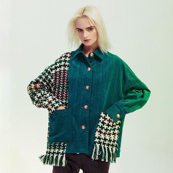 women's jackets patchwork tweed tassel asymmetrical coats female lapel collar long sleeve hit color jacket women 2021 clothing tide, Black;brown
women's jackets patchwork tweed tassel asymmetrical coats female lapel collar long sleeve hit color jacket women 2021 clothing tide, Black;brown