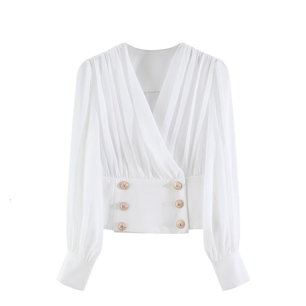 women's blouses & shirts fashion long sleeve white short chiffon women metal double breasted spring cropped v-neck shirt jk0c
women's blouses & shirts fashion long sleeve white short chiffon women metal double breasted spring cropped v-neck shirt jk0c