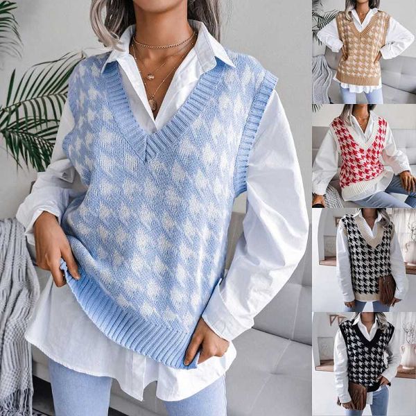 women's houndstooth knit sweater vest autumn loose v-neck sleeveless elegant fashion casual vest sweaters pullover 211008, Black;white
women's houndstooth knit sweater vest autumn loose v-neck sleeveless elegant fashion casual vest sweaters pullover 211008, Black;white