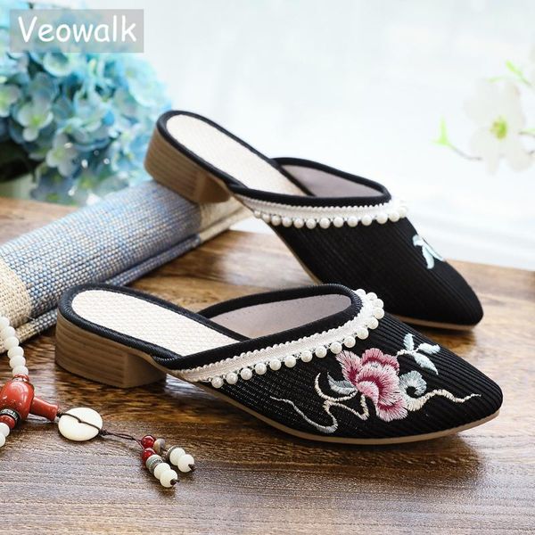 slippers veowalk pearls embroidered women knitted cotton fabric pointy toe mules flats summer retro ladies comfortable, Black
slippers veowalk pearls embroidered women knitted cotton fabric pointy toe mules flats summer retro ladies comfortable, Black