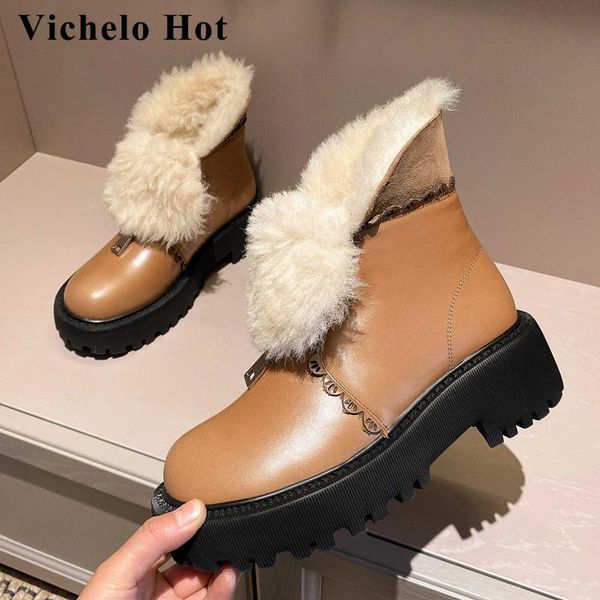 boots vichelo winter shoes women genuine leather keep warm snow round toe thick high heel zipper daily wear ankle l42, Black
boots vichelo winter shoes women genuine leather keep warm snow round toe thick high heel zipper daily wear ankle l42, Black