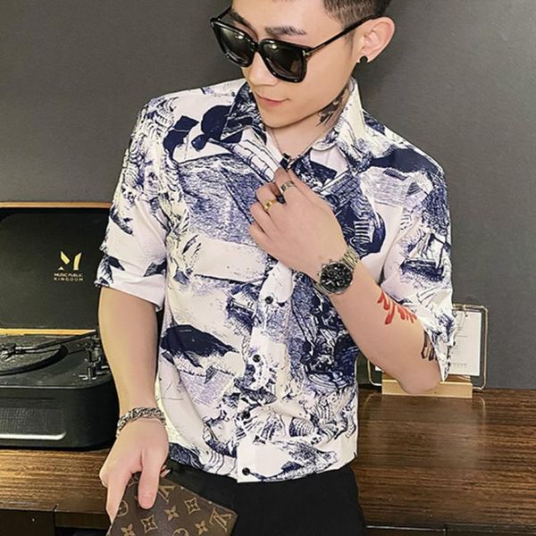 designer printed men's shirt short sleeve slim streetwear shirts 2021 summer social party nightclub casual chemise homme, White;black
designer printed men's shirt short sleeve slim streetwear shirts 2021 summer social party nightclub casual chemise homme, White;black