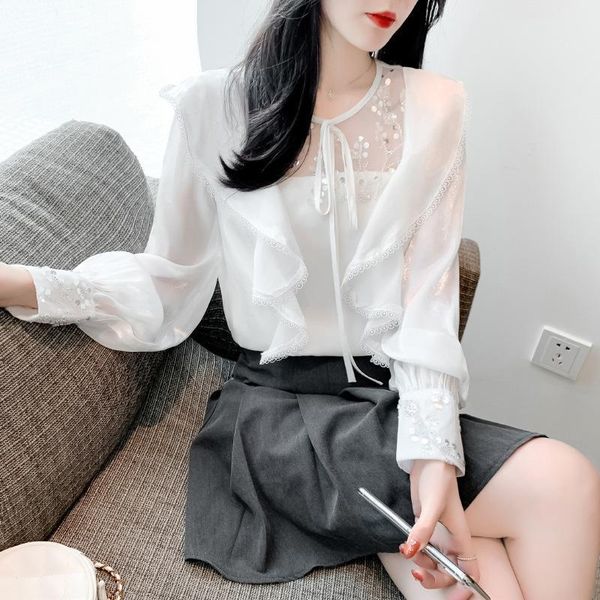 women's blouses & shirts 2021 spring long sleeve lace edge flash texture white shirt female fresh bubble chiffon
women's blouses & shirts 2021 spring long sleeve lace edge flash texture white shirt female fresh bubble chiffon