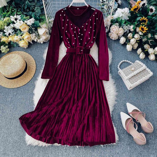 neploe vintage new mesh patchwork women dress chic exquisite beading pleated dresses a-line velvet vestidos with belt 94463 210422, Black;gray
neploe vintage new mesh patchwork women dress chic exquisite beading pleated dresses a-line velvet vestidos with belt 94463 210422, Black;gray
