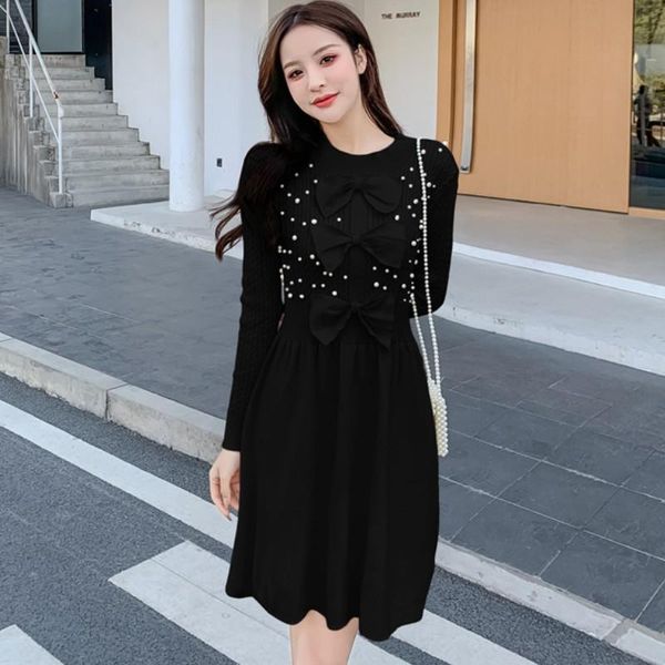 casual dresses sweet sweater dress women 2021 fashion autumn winter beading elegant vintage bow long sleeve lady knitted mini vestidos, Black;gray
casual dresses sweet sweater dress women 2021 fashion autumn winter beading elegant vintage bow long sleeve lady knitted mini vestidos, Black;gray